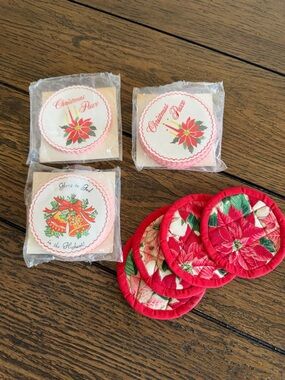 Vintage Christmas Paper Coasters Santa Claus Unused Set Lot